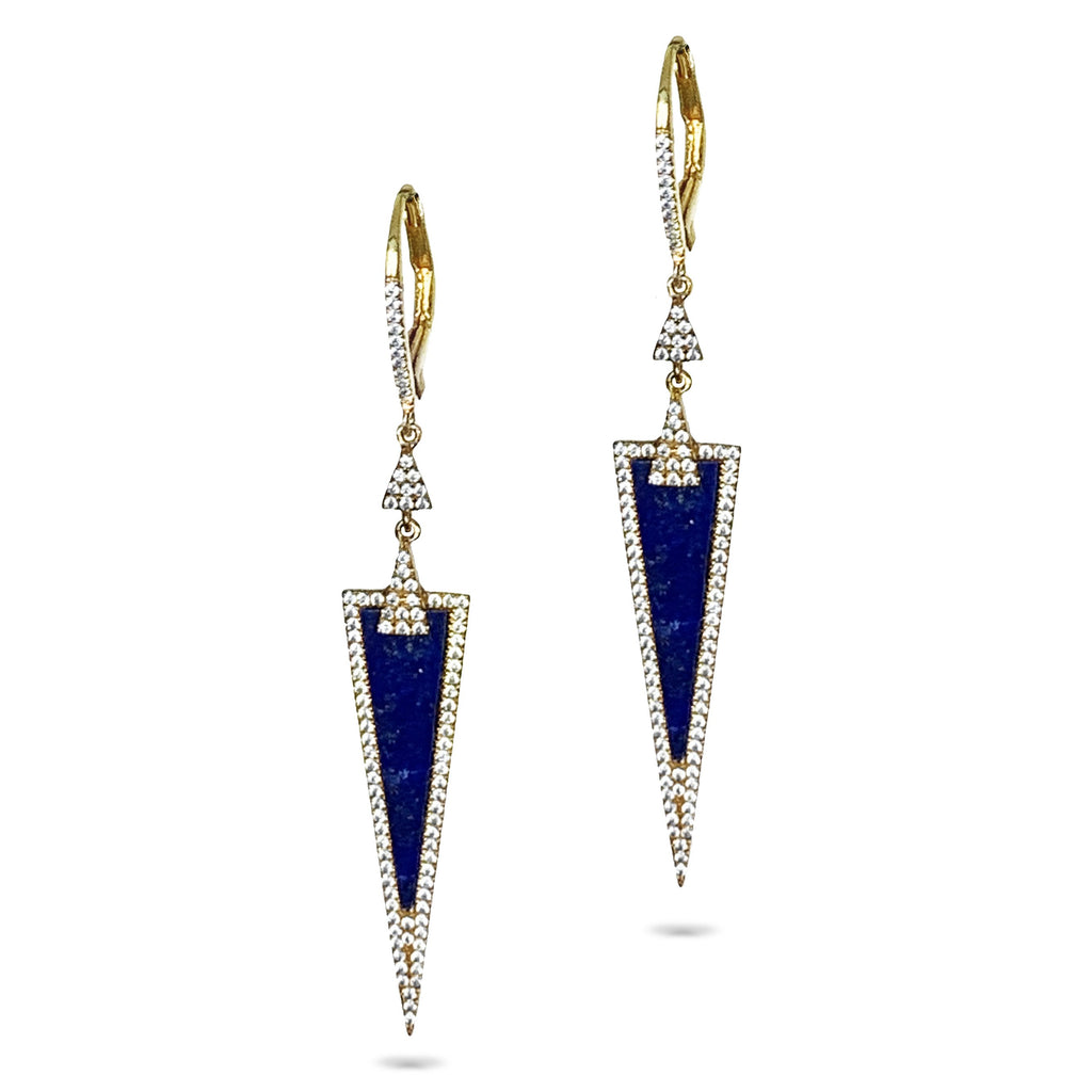 14k Gold Art Deco Lapis & Diamond Dangle Hoop Earrings ME24363