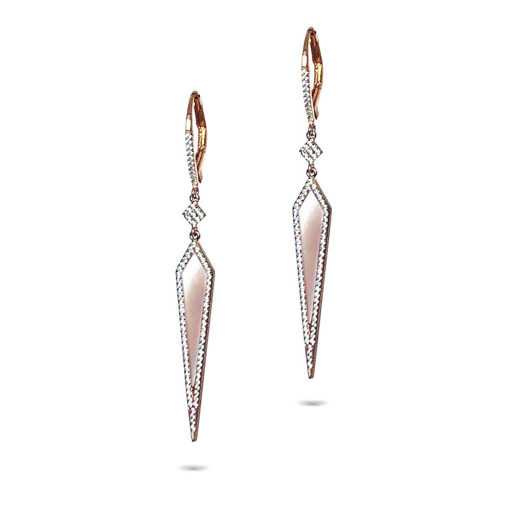 14k Pink Mother of Pearl & Diamond Dangle Earrings ME24364