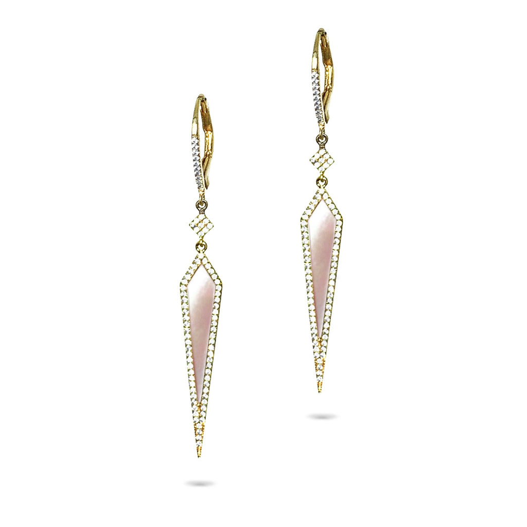 14k Pink Mother of Pearl & Diamond Dangle Earrings ME24364