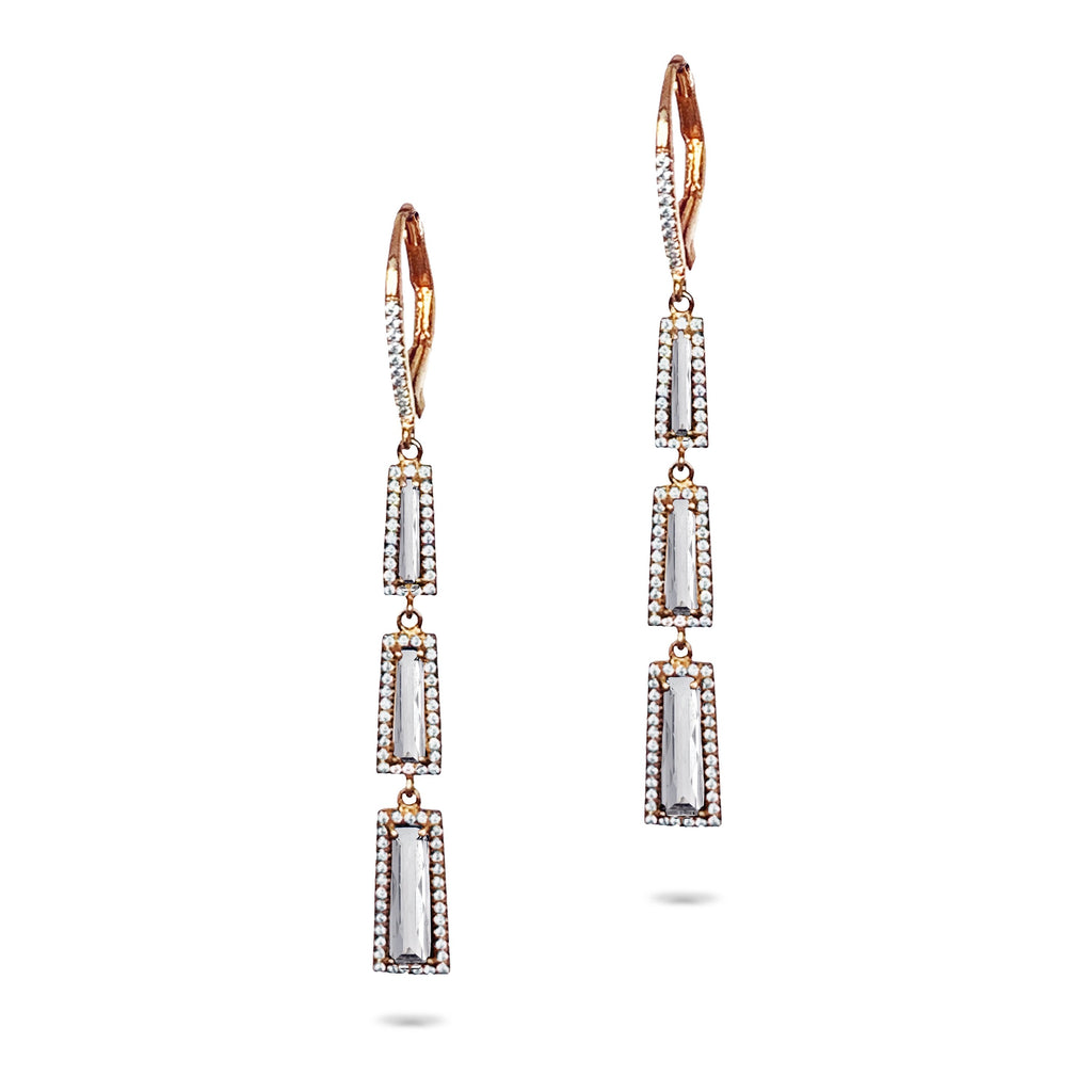 14k gold Art Deco Baguette White Topaz Earrings ME24539