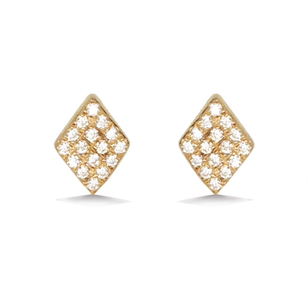 14k gold diamond shape pave diamond stud earrings ME24643