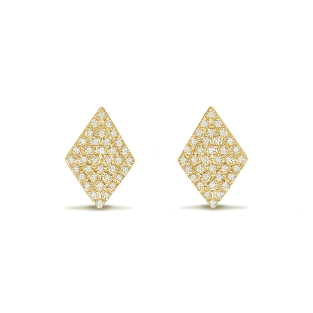 14k gold diamond shape pave disc diamond stud earrings ME24839