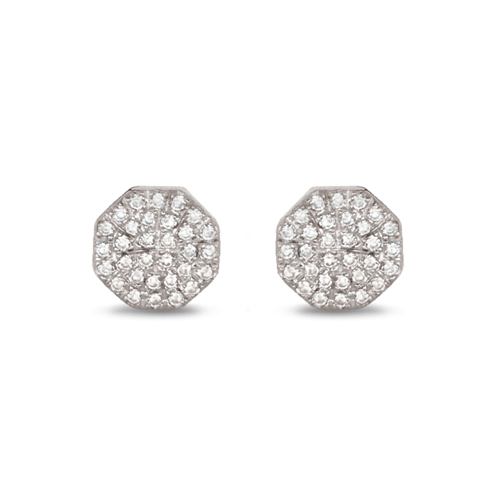 14K Hexagon Pave Diamond Disc Stud Earring ME24843