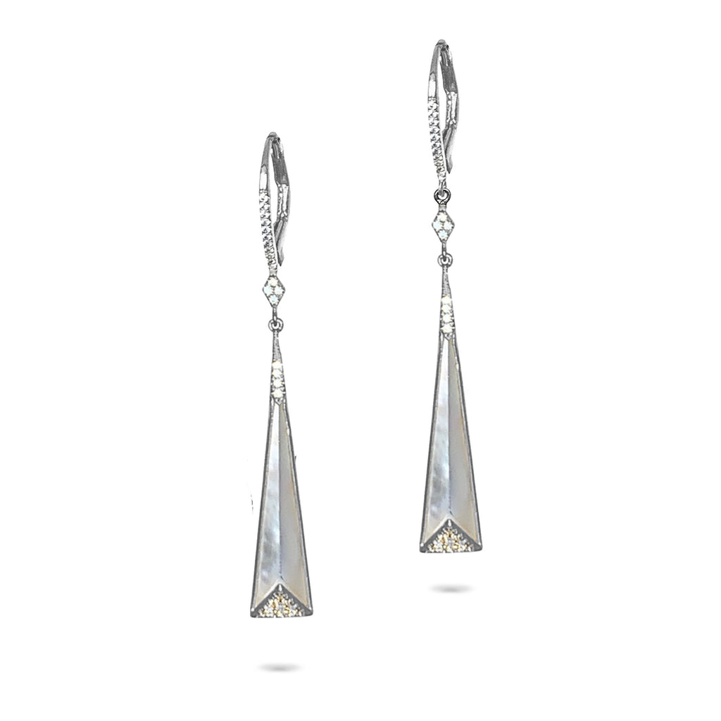 14k Mother of Pearl Diamond Dangle Earrings ME24875