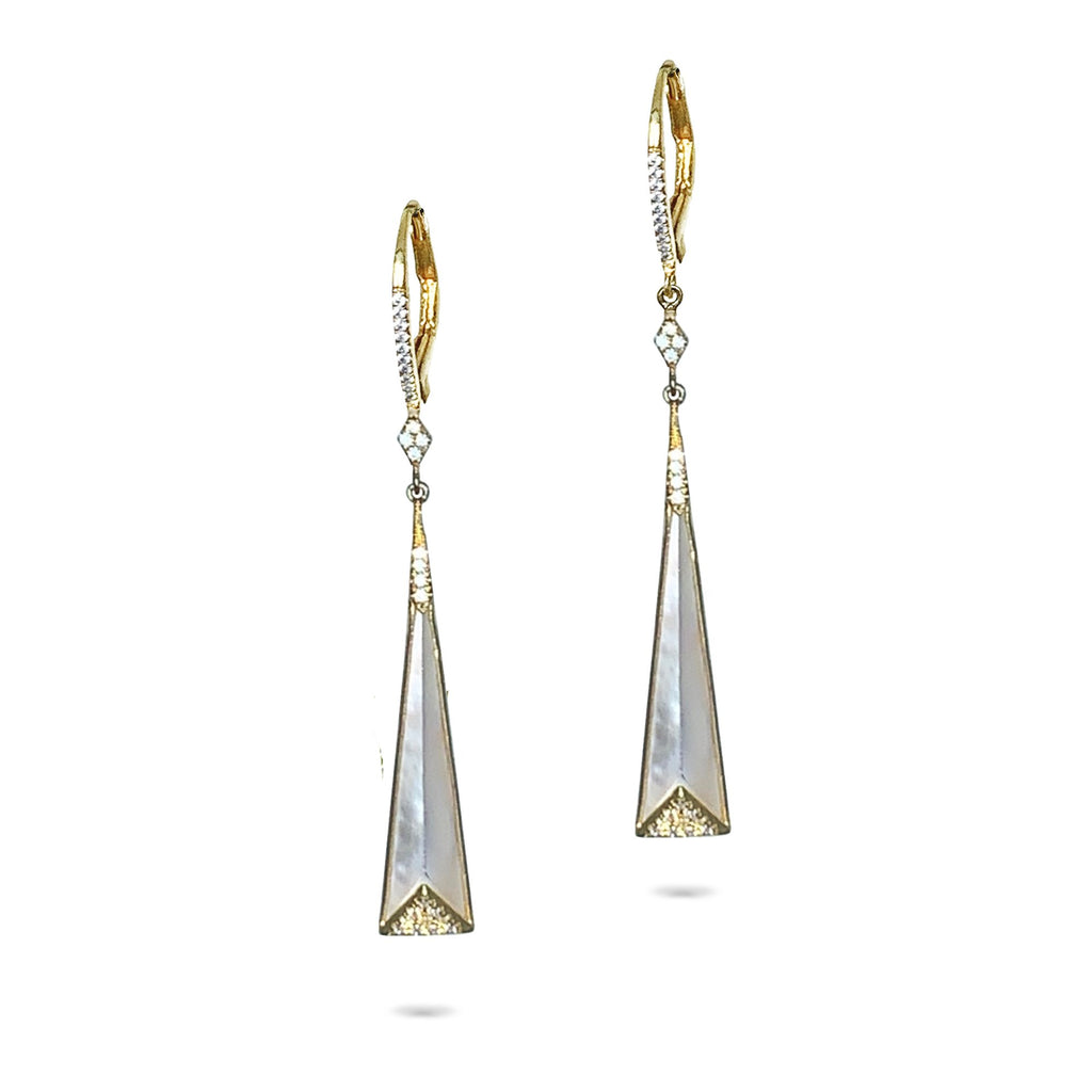 14k Mother of Pearl Diamond Dangle Earrings ME24875