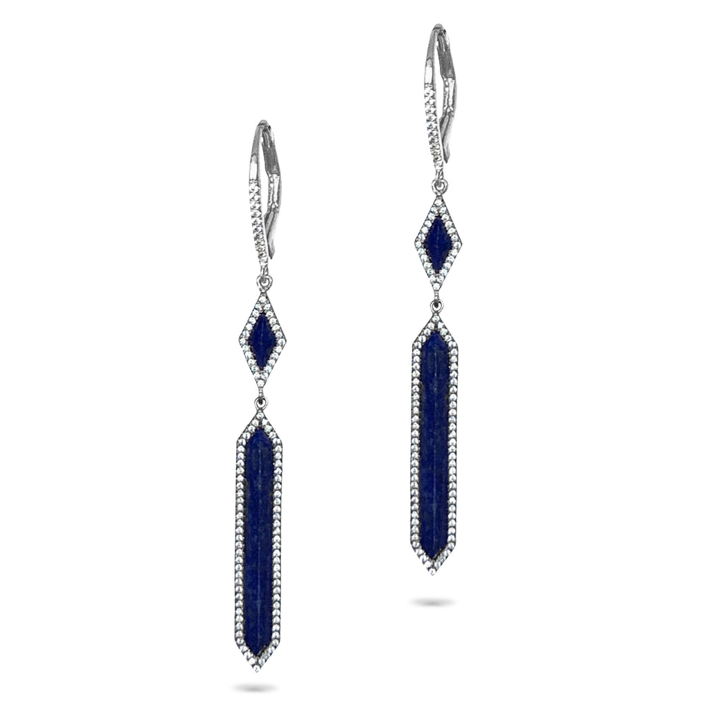14k gold Art Deco Blue Lapis Diamond Earrings ME24899