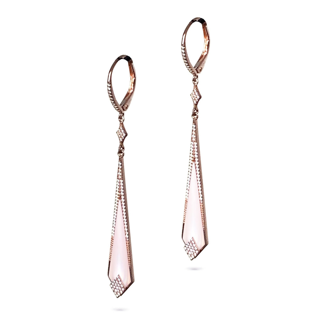 14k Gold Art Deco Mother of Pearl Diamond Earrings ME24913