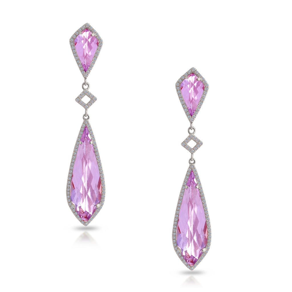 14k gold art deco Pink Amethyst kite Earrings ME25074