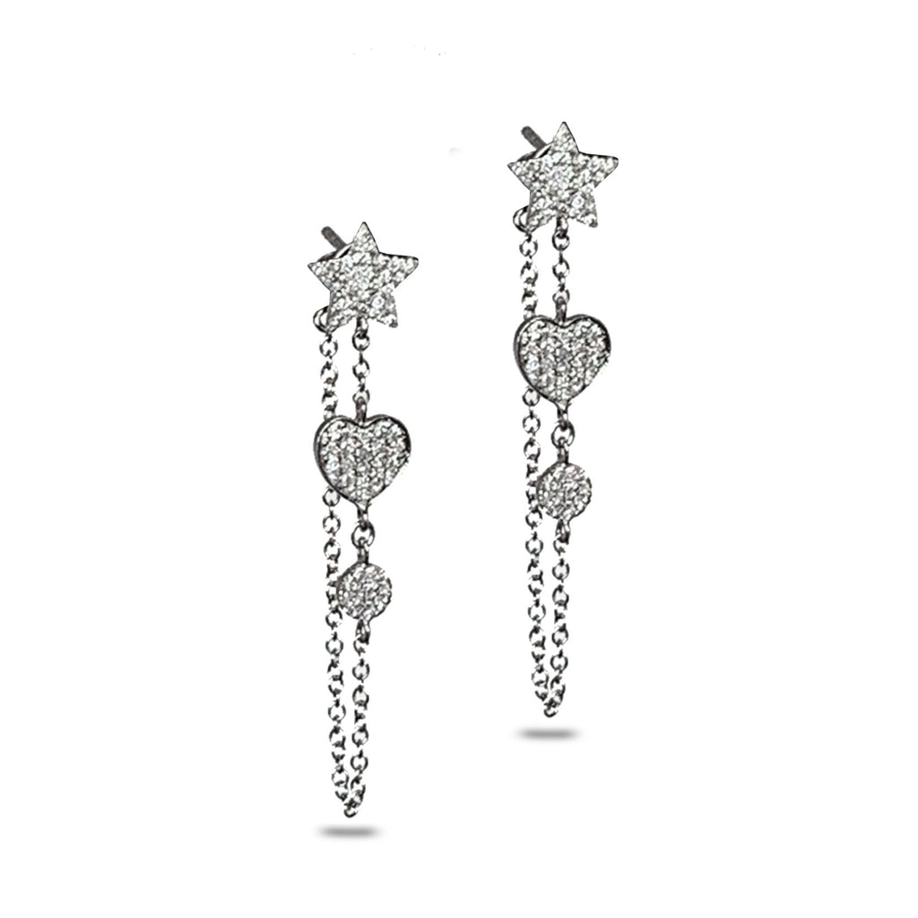 14K Star Pave Diamond Discs Chain Earrings ME26809