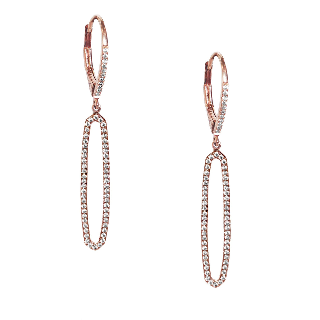 14k gold elongated open oval diamond pave hoop dangle earrings ME26194