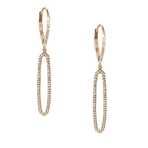 14k Gold Elongated Pave Diamond Hoop Dangle Earrings ME23724
