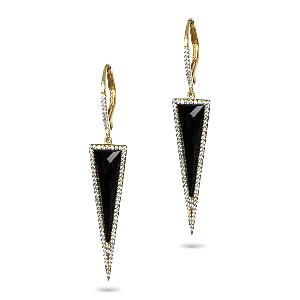 14k gold art deco onyx and diamond dangle earrings ME26197