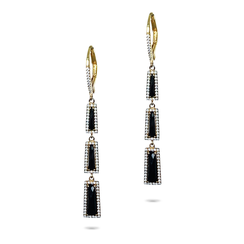 14k gold baguette onyx and diamond earrings ME26198