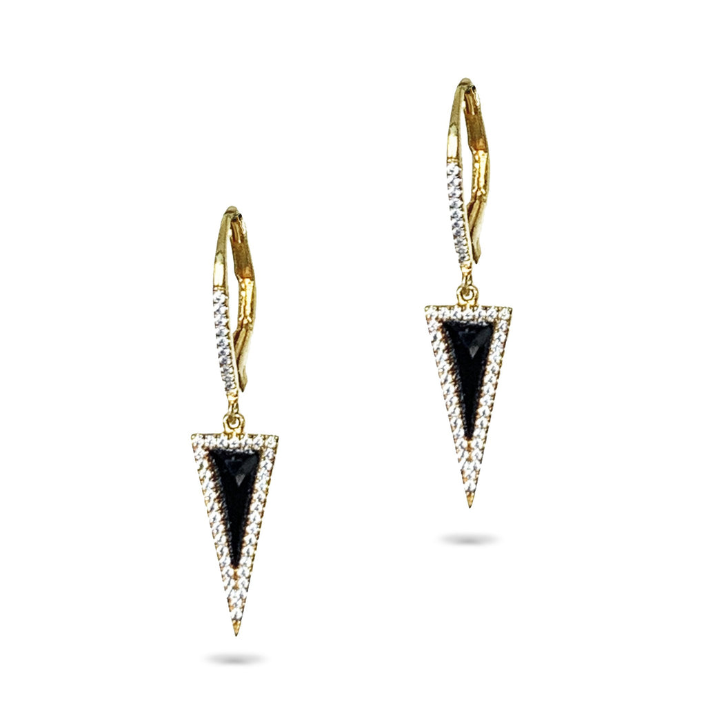 14k gold art deco onyx & diamond dangle earrings ME26199