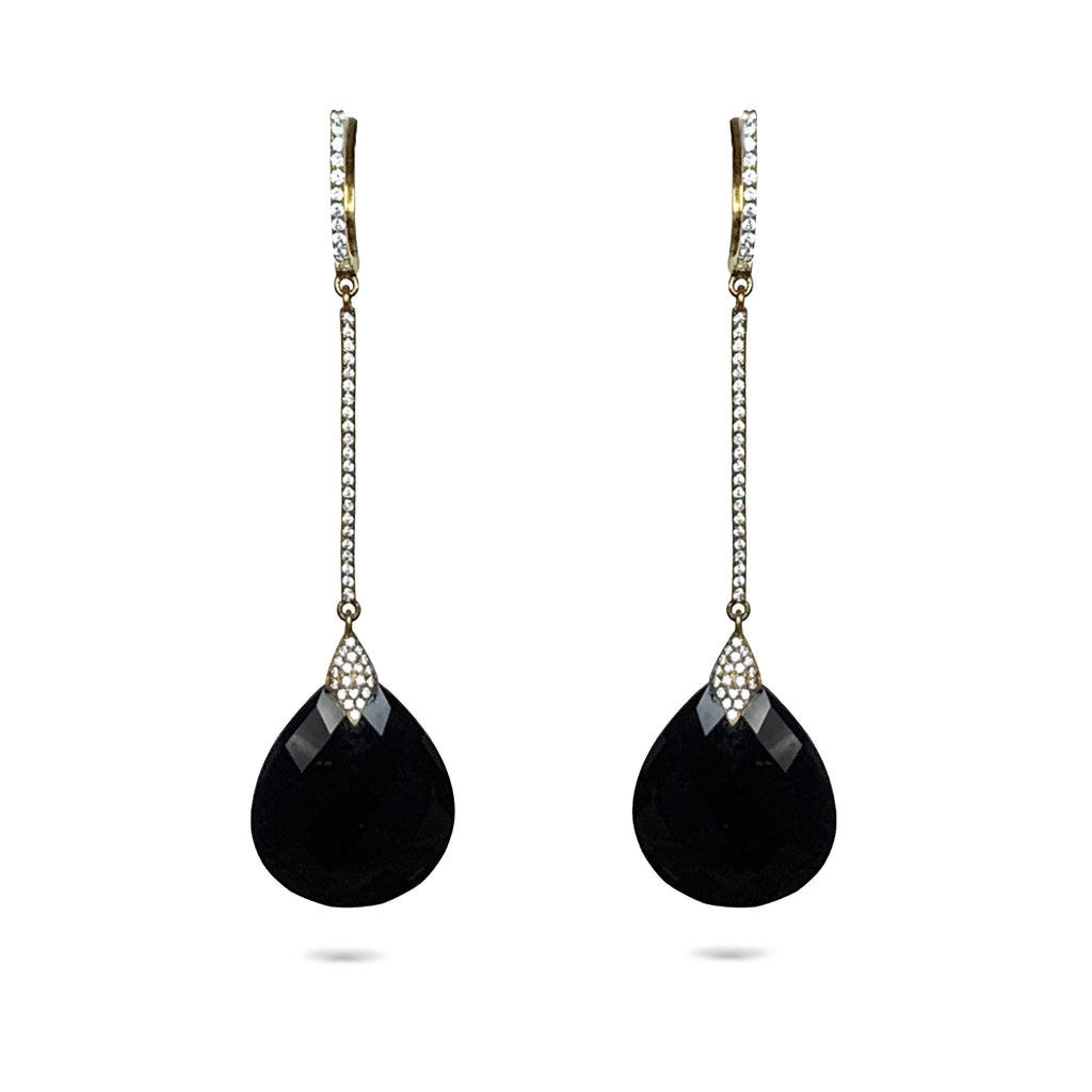 14k gold art deco onyx and diamond Drop dangle earrings ME26200