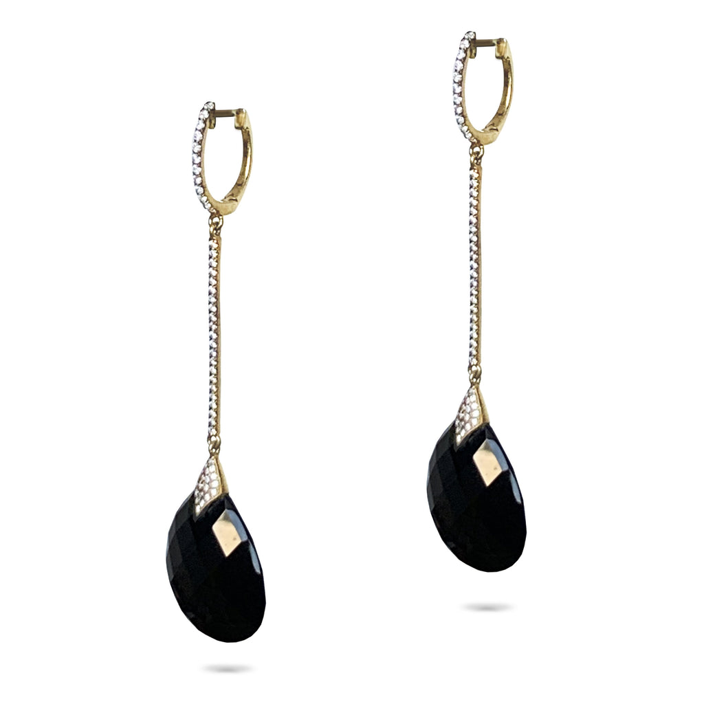 14k gold art deco onyx and diamond Drop dangle earrings ME26200
