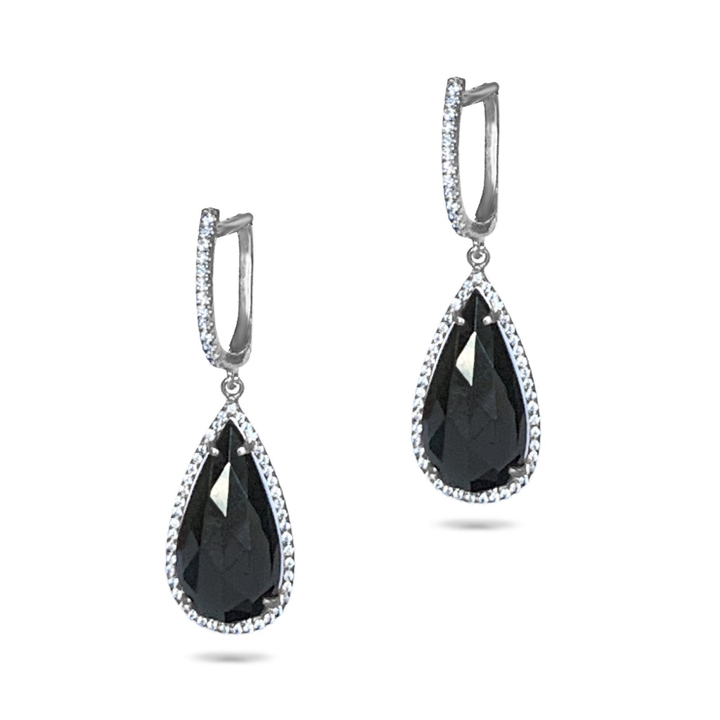 14k gold hematite and diamond drop hoop dangle earrings ME26206