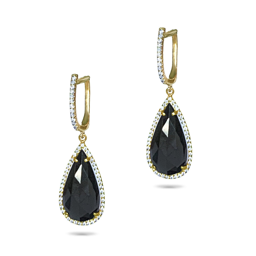 14k gold hematite and diamond drop hoop dangle earrings ME26206