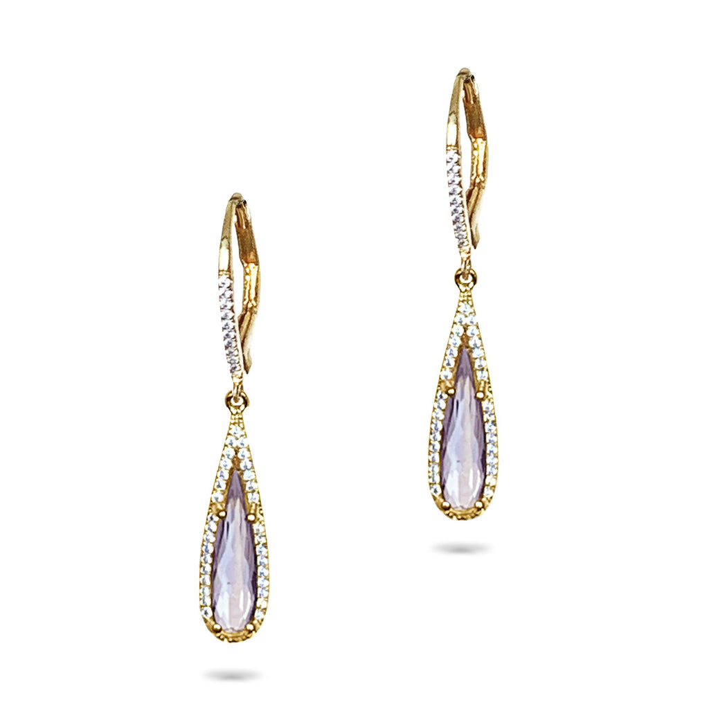14k Teardrop white topaz & diamond earrings ME26423
