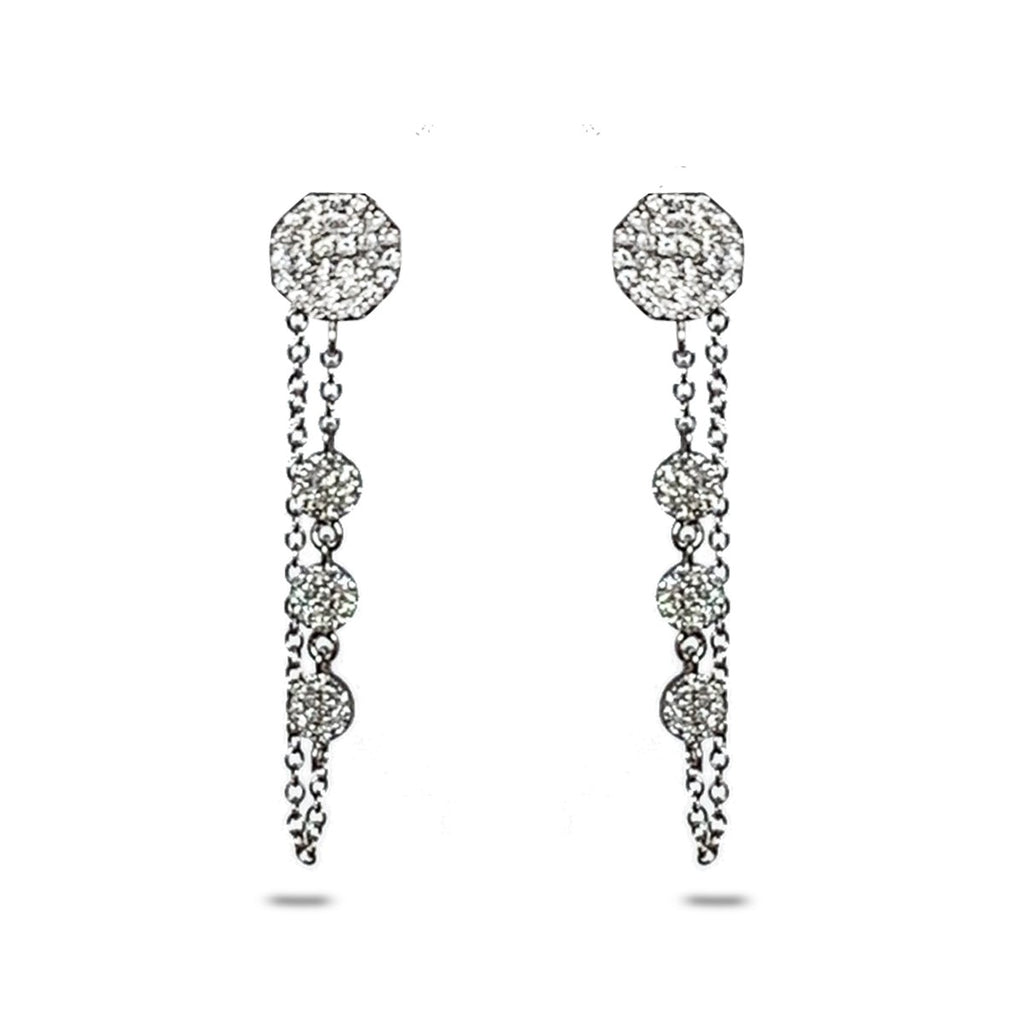 14K Gold Round Pave Diamond Discs Dangle Chain Earrings ME26807