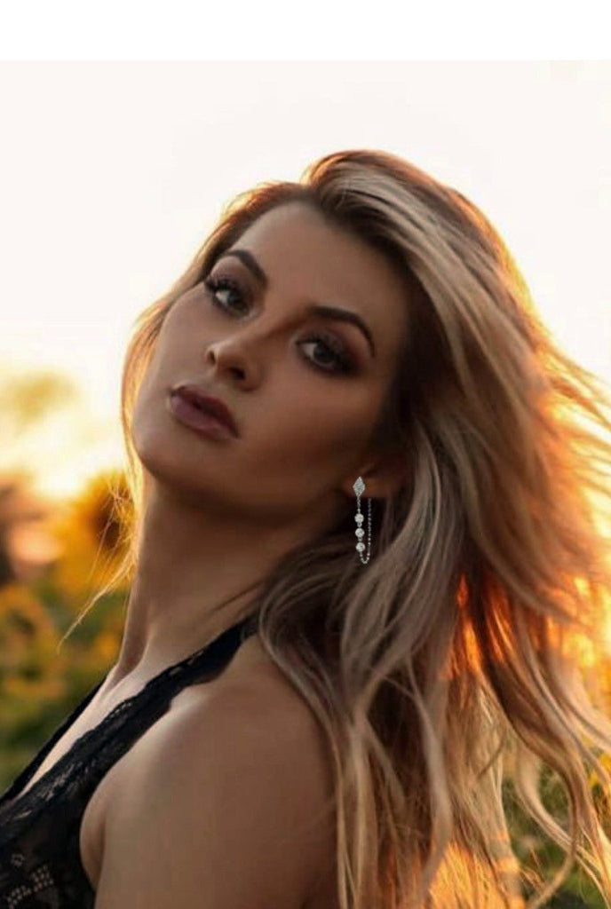 14K Kite Pave Diamond Discs Chain Earrings ME26806