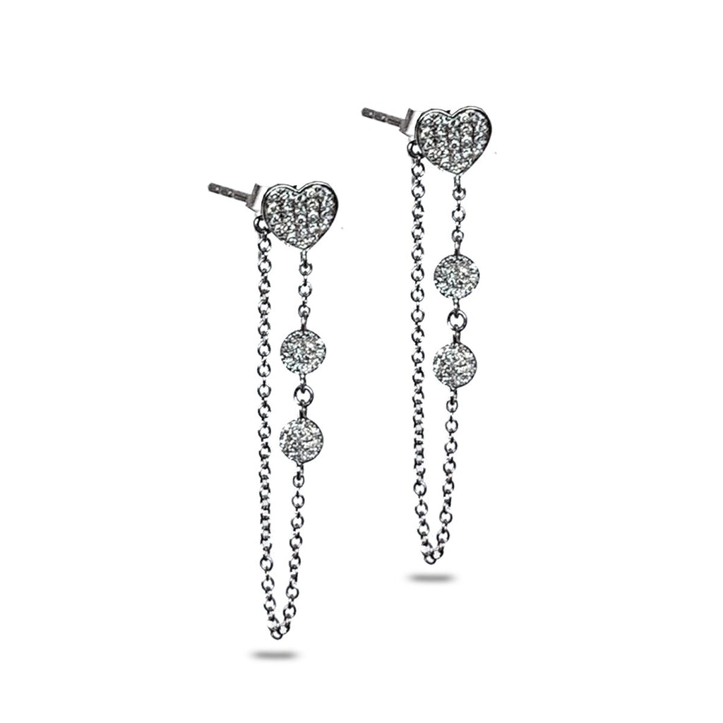 14K Heart Pave Diamond Discs Chain Earrings ME26808