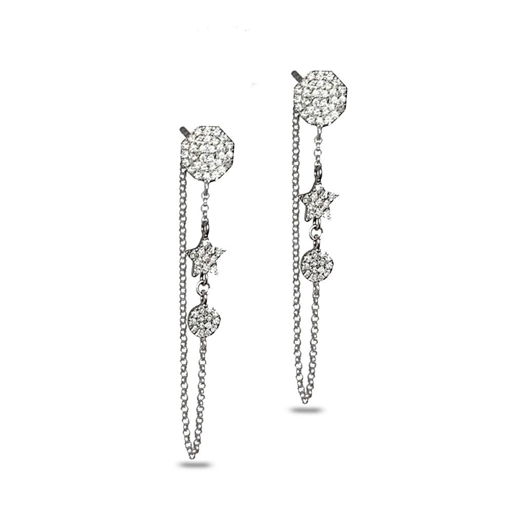 14K Hexagon Pave Diamond Discs Chain Earrings ME26810