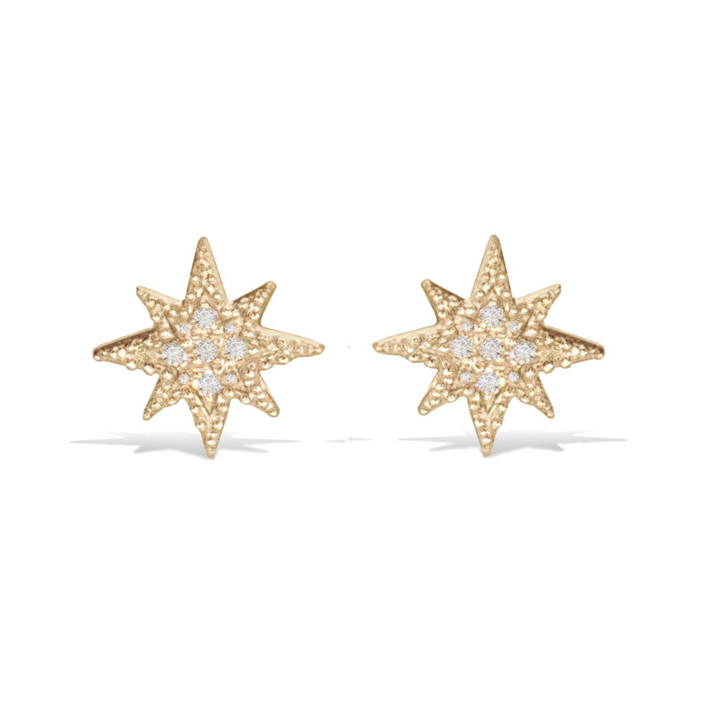 14K Gold Diamond Star Burst Stud Earring ME2949