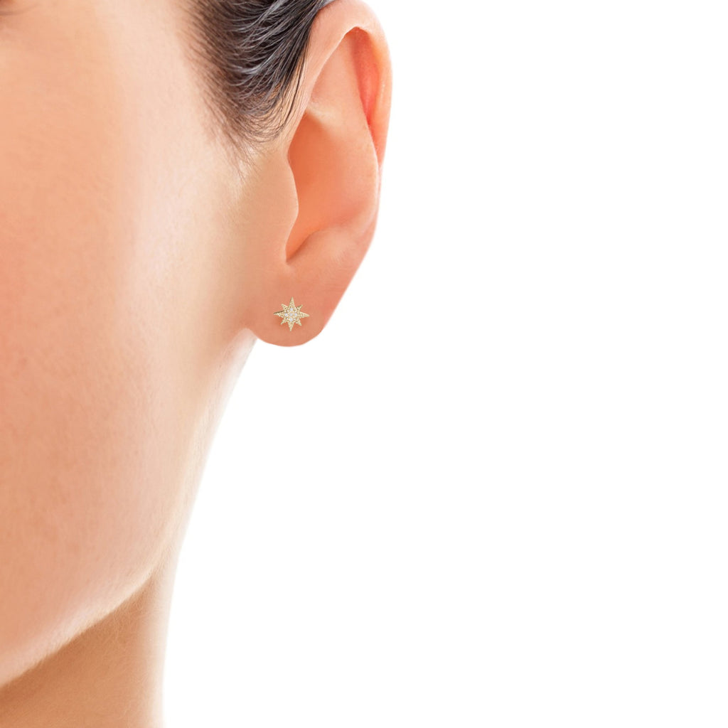 14K Gold Diamond Star Burst Stud Earring ME2949