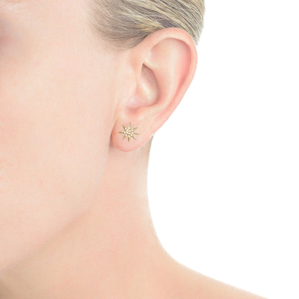 14K Gold Diamond Starburst Stud Earring ME3048