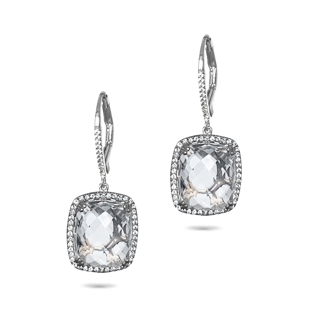 14k gold diamond cushion cut white topaz hoop dangle earrings ME31356