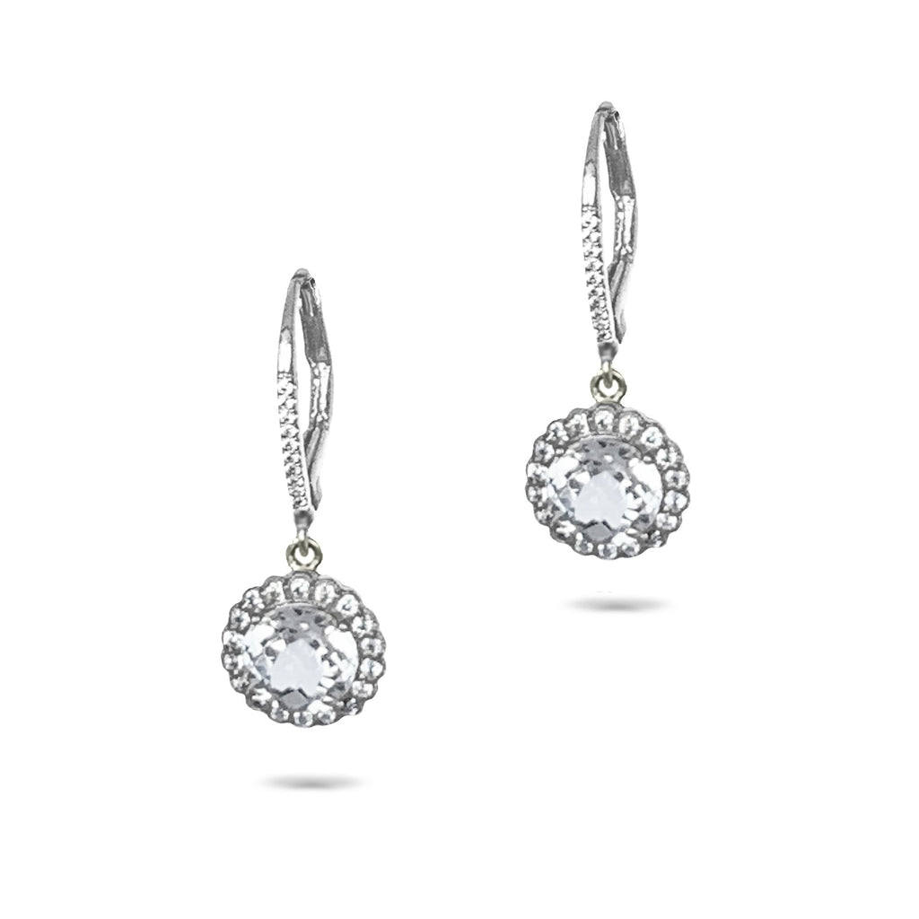 14k gold white topaz halo dangle earrings ME31590