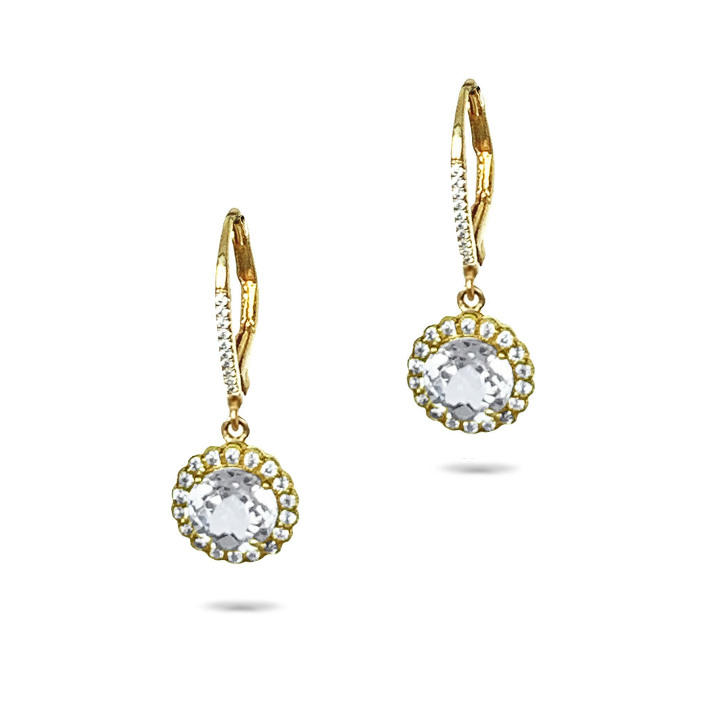 14k gold white topaz halo dangle earrings ME31590
