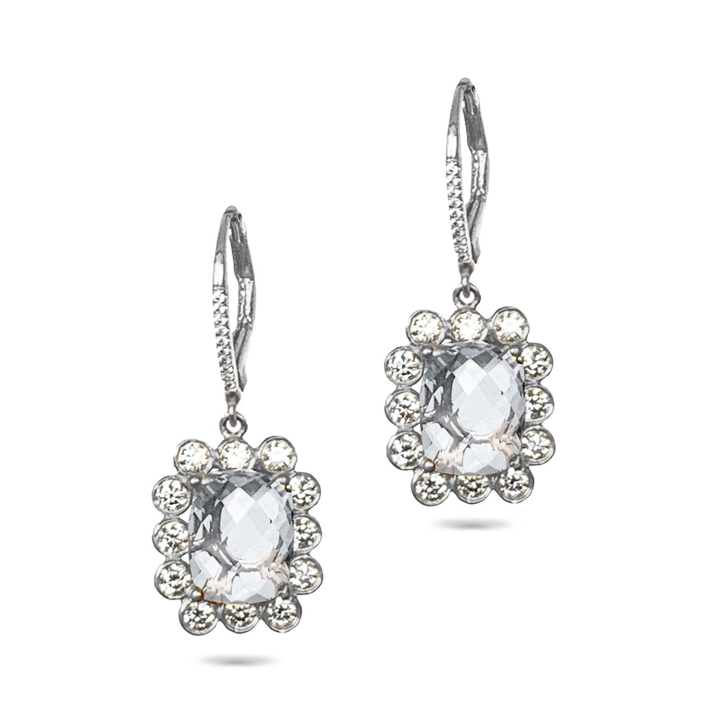 14k gold emerald cut white topaz halo earring ME31594WT