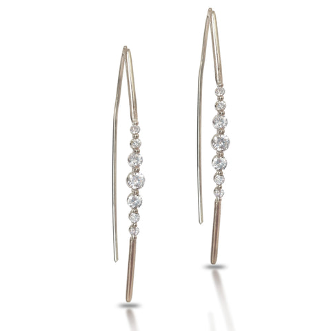 14k gold hoop diamond wire earrings E693