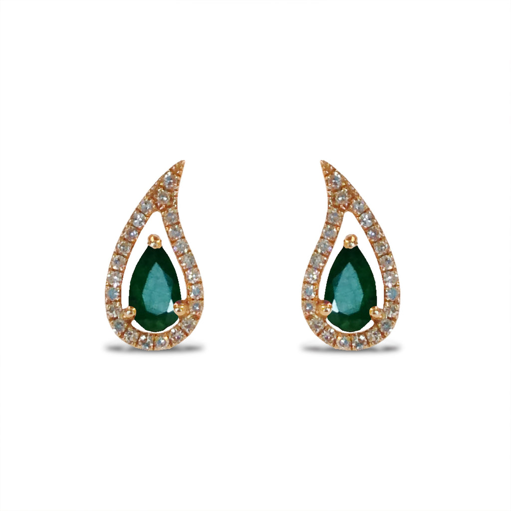 14K Gold Diamond Teardrop Emerald Stud Earring ME3547E