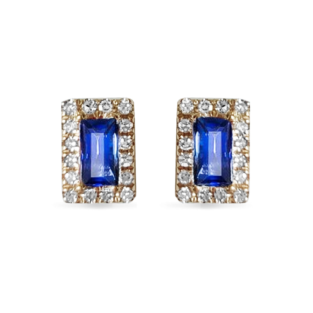 14K Halo Baguette Sapphire & Diamond Studs ME46332S
