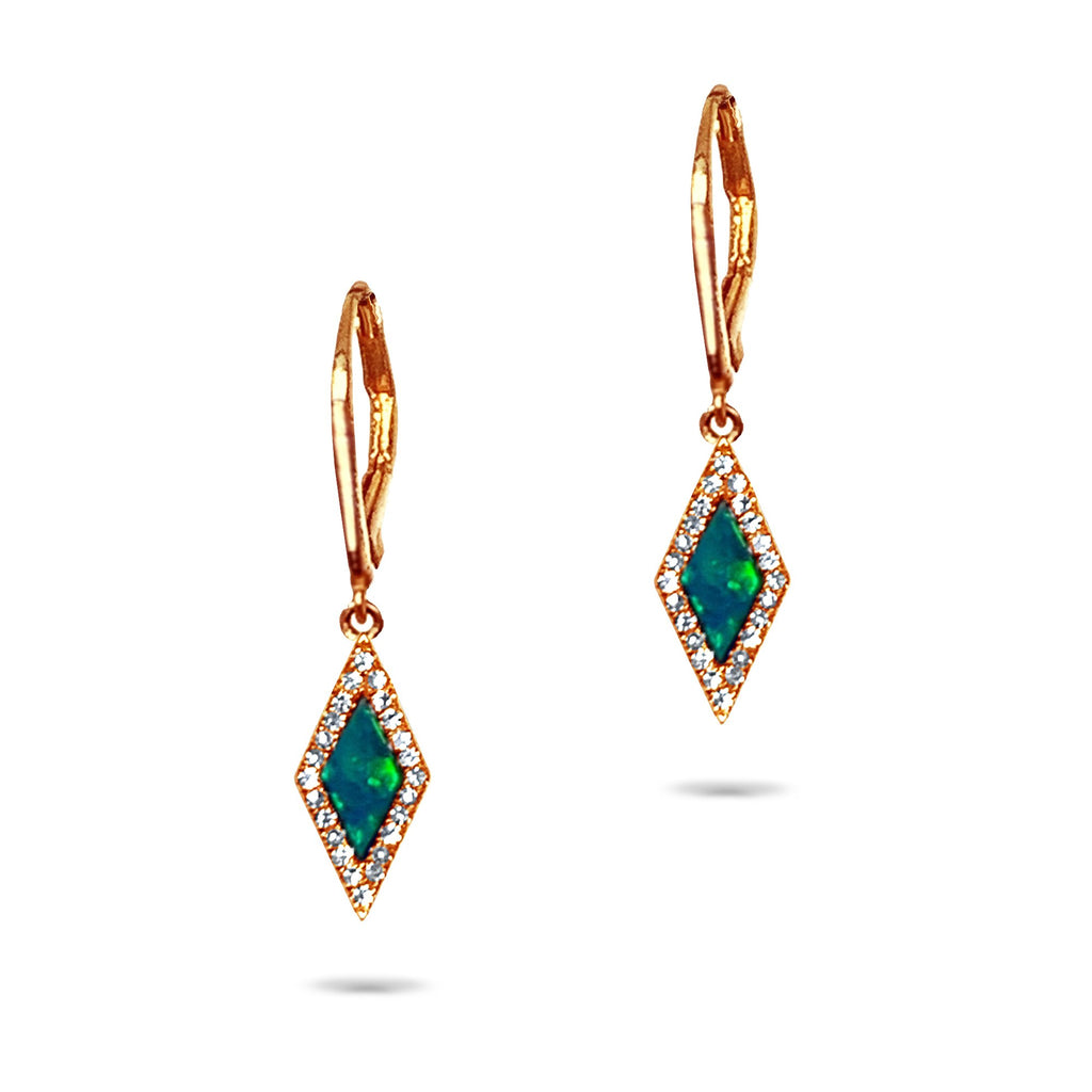 14k gold diamond shape opal dangle earrings ME71675OP