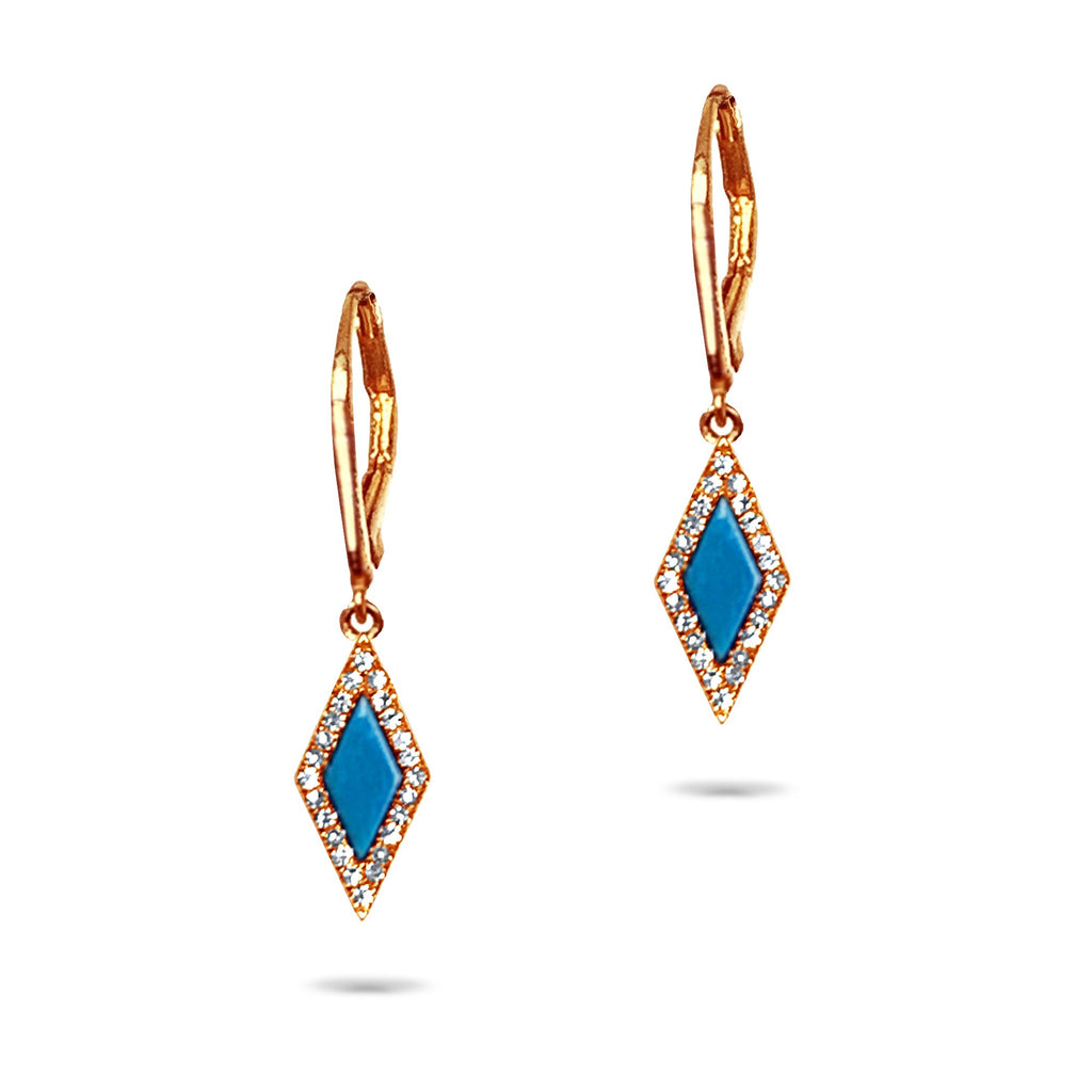 14k gold diamond shape turquoise dangle earrings ME71675TQ