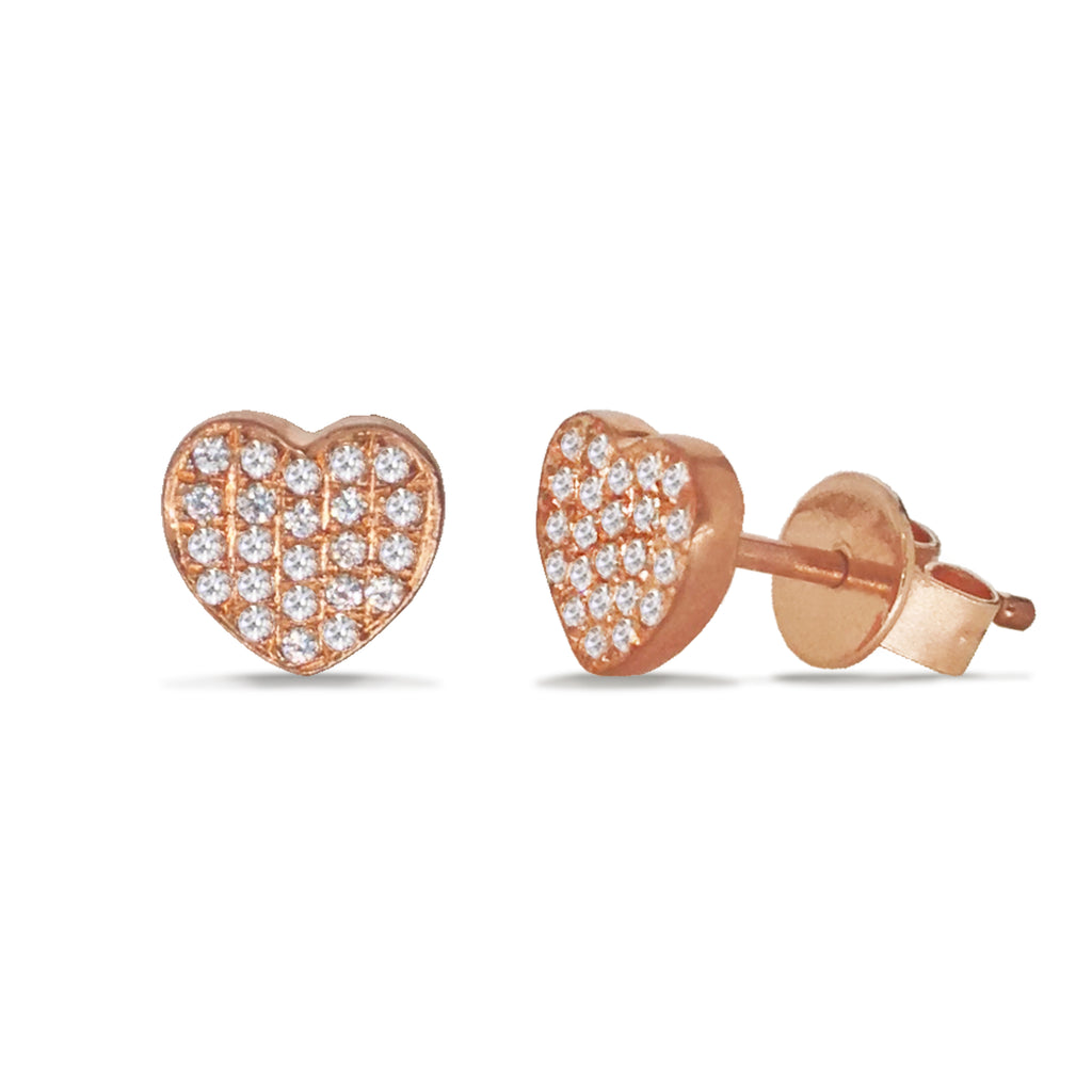 14k gold heart pave diamond stud earrings ME8953