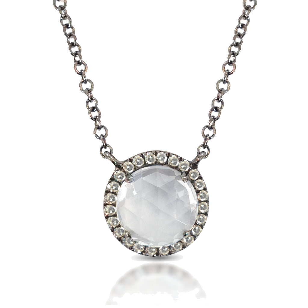 14K Round Halo Diamond & White Topaz Necklace MN21894W