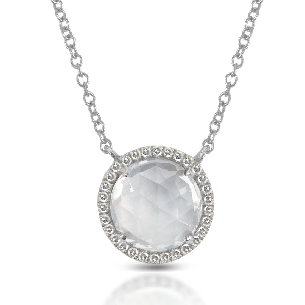 14K Gold Round Halo Diamond & White Topaz Necklace MN22498WT