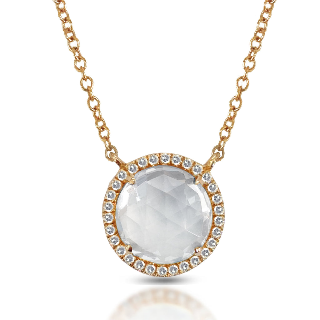 14K Gold Round Halo Diamond & White Topaz Necklace MN22498WT