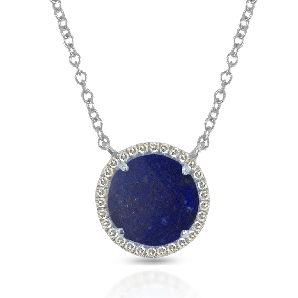 14K Gold Round Halo Diamond & Lapis Necklace MN22498LP