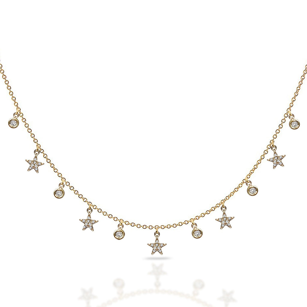 14k Gold diamond dew drop and star necklace MN3003