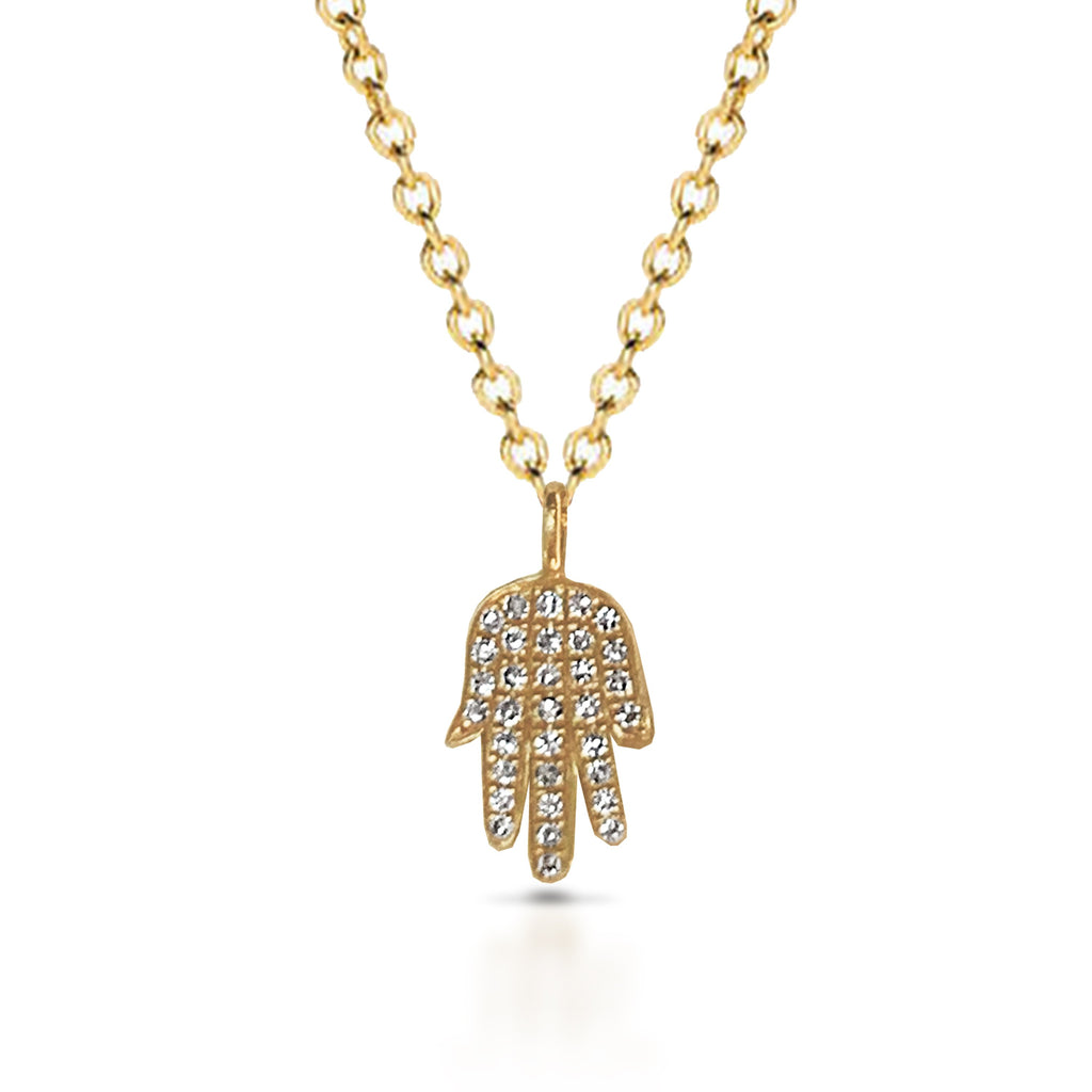 14k Gold diamond hamsa charm necklace MN34090
