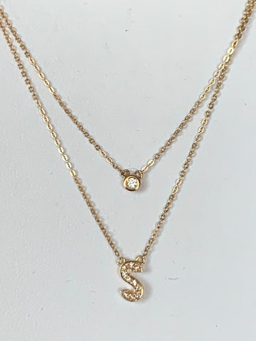 14k gold and diamond initial necklace MN3628IT