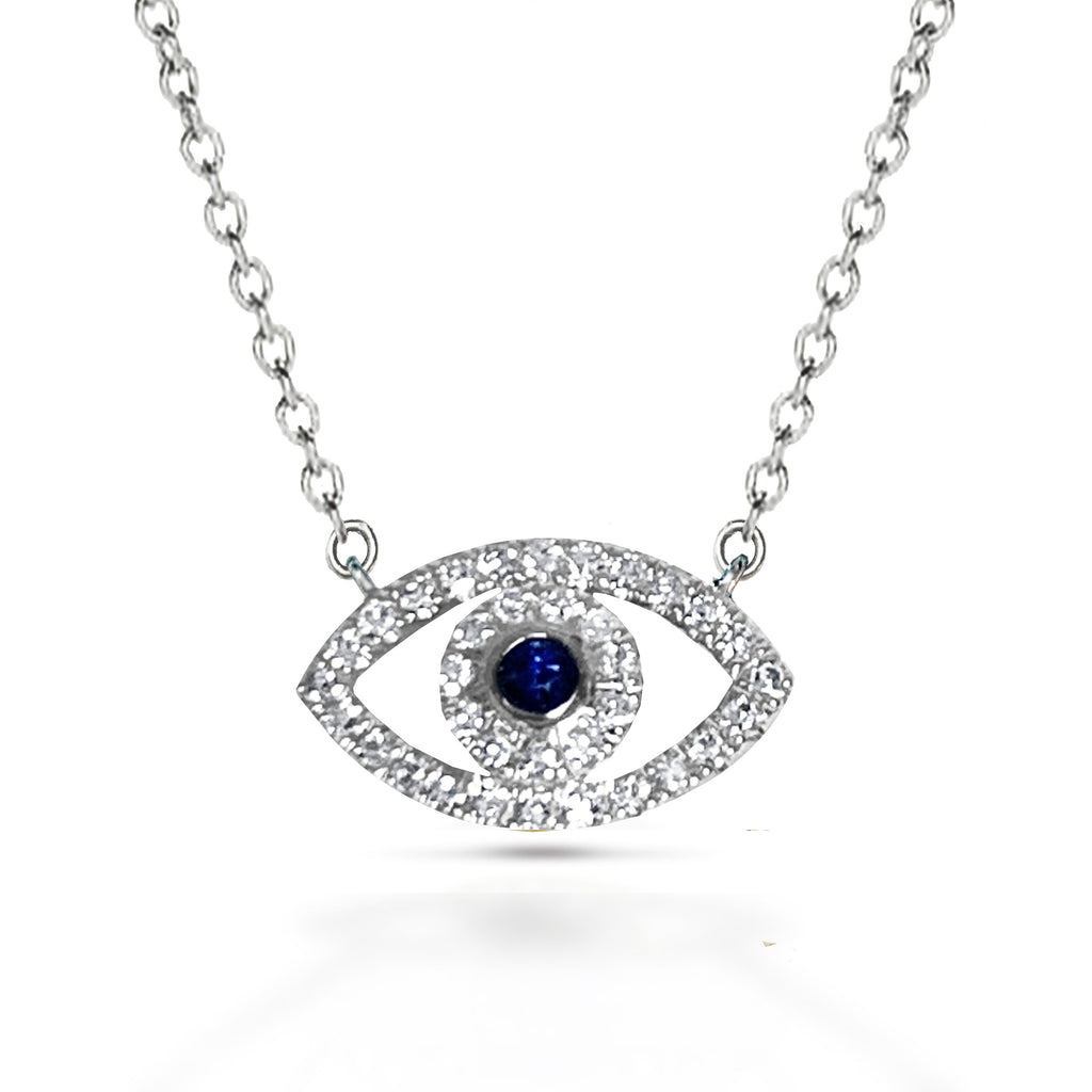 14k gold diamond blue sapphire evil eye necklace MN44910