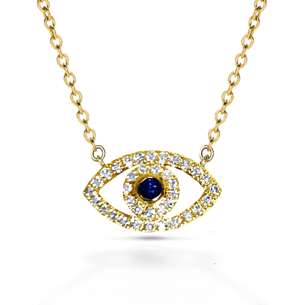 14k gold diamond blue sapphire evil eye necklace MN44910