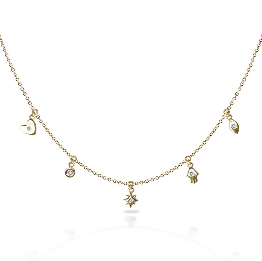 14k gold celestial good luck charm necklace MN44911
